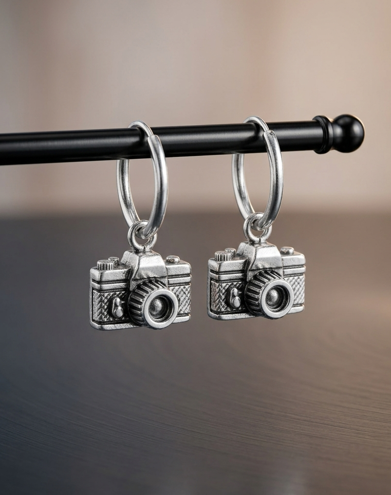 camera charm hoops
