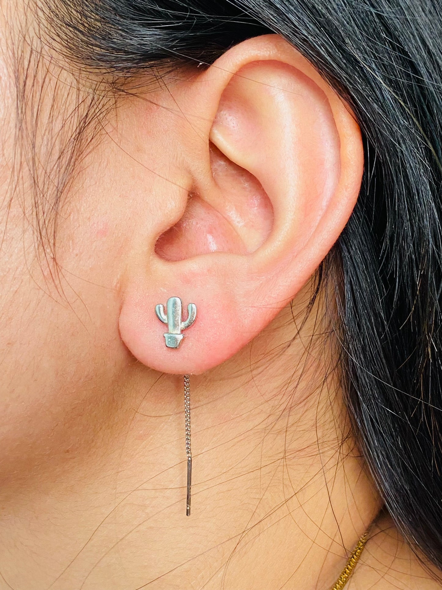 cactus threader earring