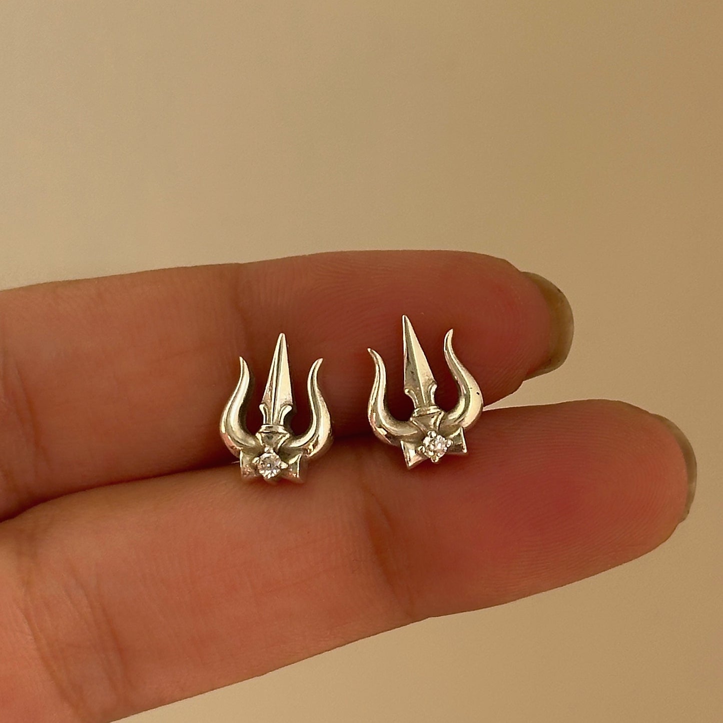 trishul damru studs worn — 925 silver shiva stud earrings