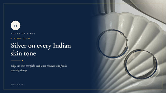 The same 925 silver Eterna Hoops photographed on four Indian skin tones in identical daylight, uncorrected