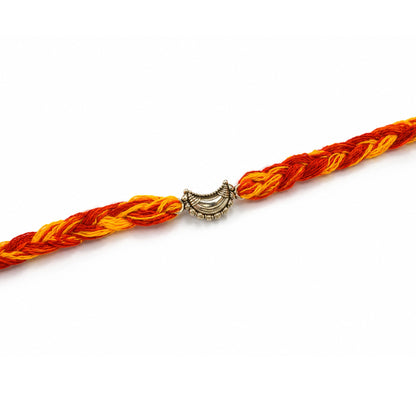 Moon Rakhi in oxidised 925 sterling silver with crescent moon motif, House of Binti