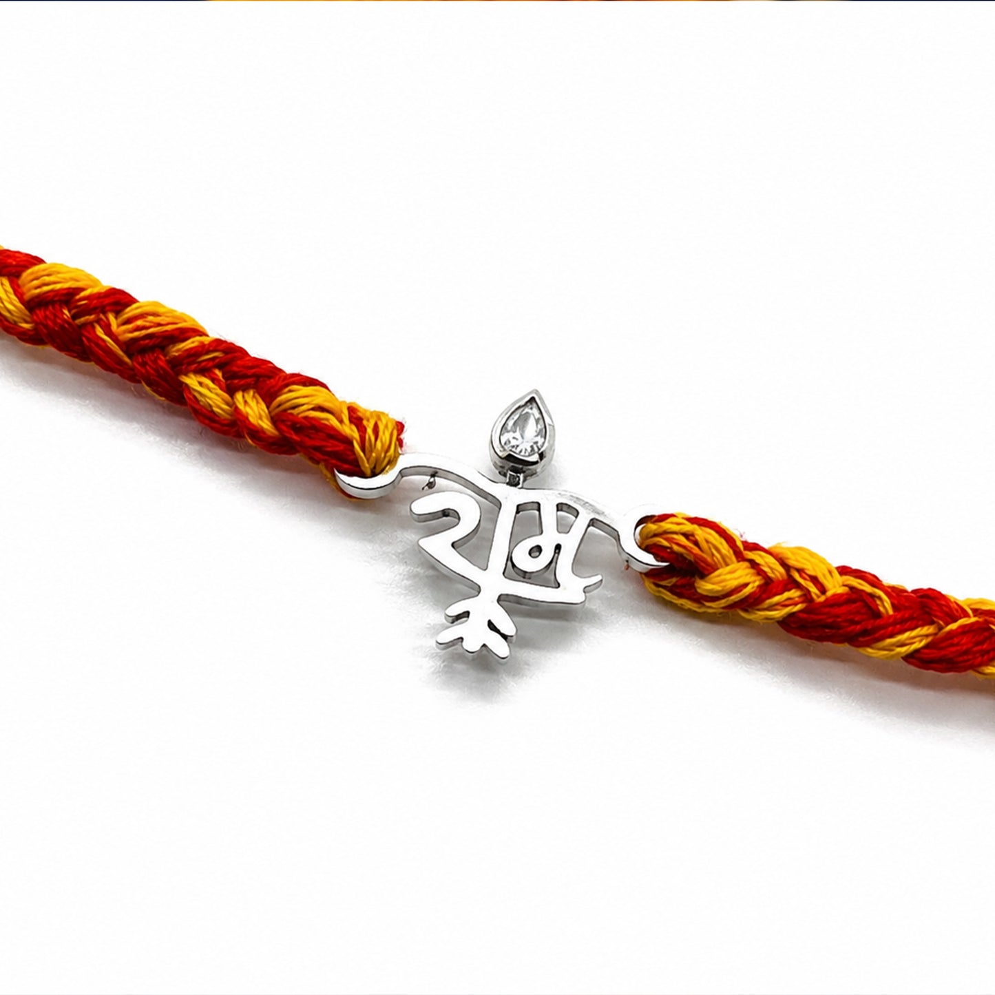 ram rakhi in 925 sterling silver with ram motif and pear-cut zircon, house of binti