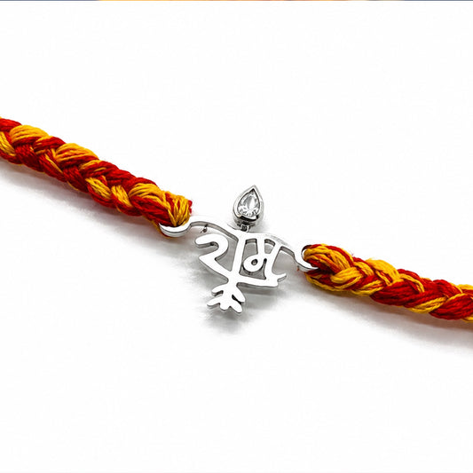 Ram Rakhi in 925 sterling silver with Ram motif and pear-cut zircon, House of Binti