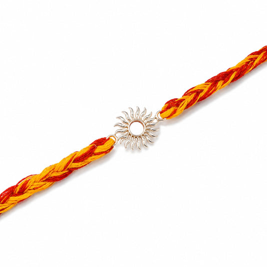 Sun Rakhi in 925 sterling silver with radiant sun motif, House of Binti