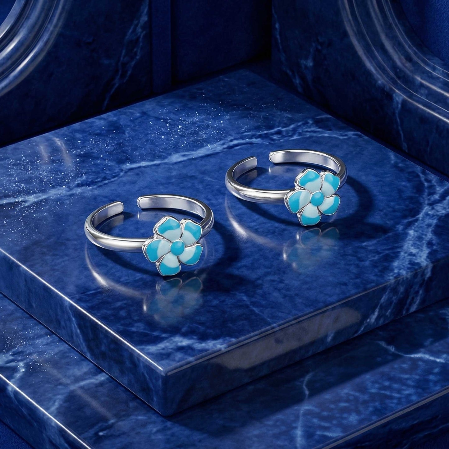 turquoise petal toe rings