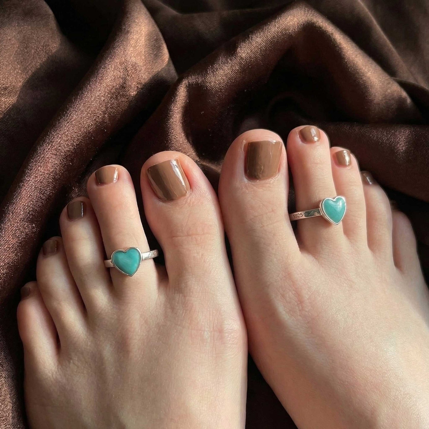 azure heart toe rings