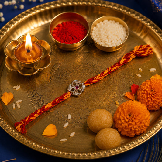 Swastik Red Stone Rakhi