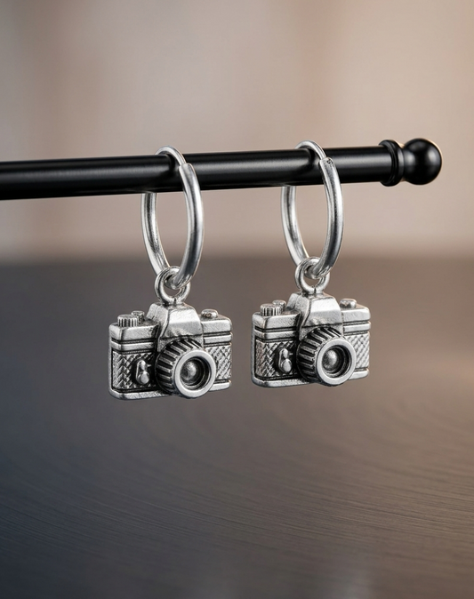 Camera Charm Hoops