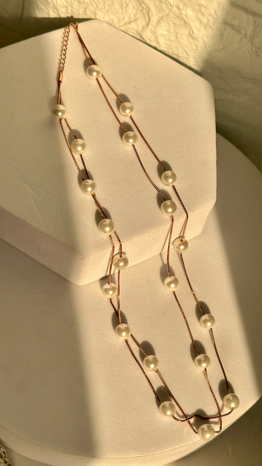 Double Line Pearl Chain (Rose Gold)