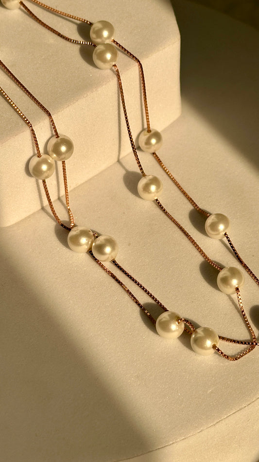 Double Line Pearl Chain (Rose Gold)