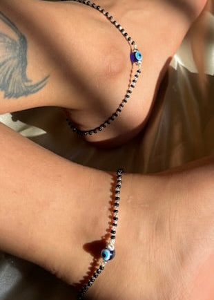 evil eye black beaded anklet – 925 silver payal | house of binti