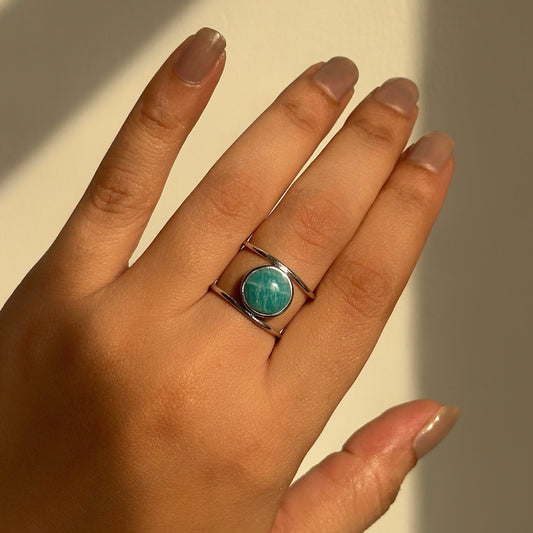 Ocean Mist Ring in 925 sterling silver with natural amazonite stone, House of Binti