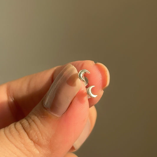 Tiny Moon Studs in 925 sterling silver, minimal 3mm crescent moon stud earrings, House of Binti