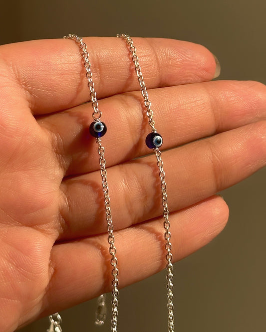 Classic Evil Eye Anklet in 925 sterling silver payal with 4mm nazariya bead, House of Binti