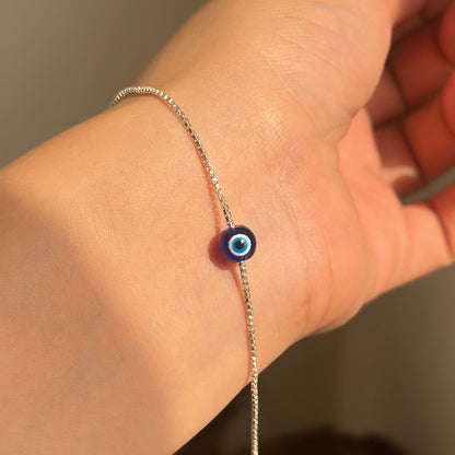 Evil Eye Orb Bracelet in 925 sterling silver with 6mm nazariya bead on box chain, House of Binti