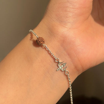 Rudra Trishul Bracelet in 925 sterling silver with Trishul symbol and rudraksha, House of Binti