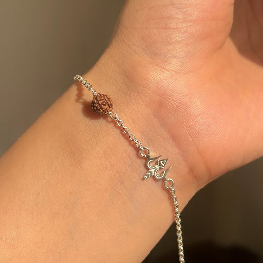 Rudra Trishul Bracelet in 925 sterling silver with Trishul symbol and rudraksha, House of Binti