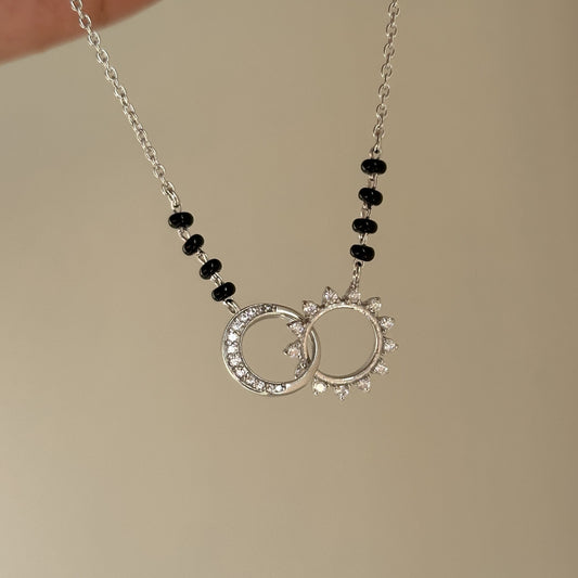 Twin Eclipse Mangalsutra worn — 925 silver mangalsutra with black beads