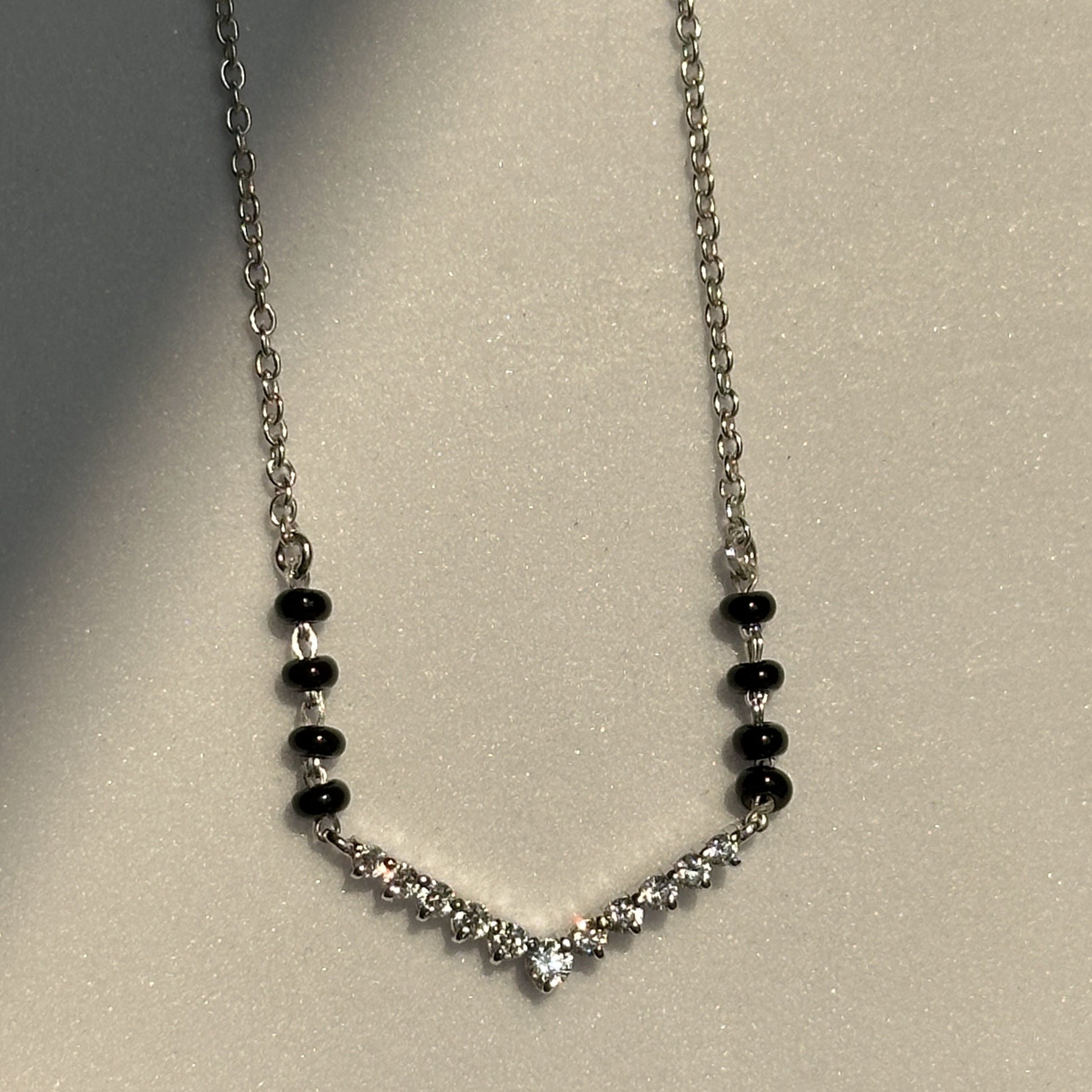 V Spark Mangalsutra — V-shaped zircon motif in 925 sterling silver