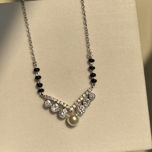 Royal Pearl Mangalsutra worn — 925 silver mangalsutra with black beads