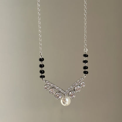 Royal Pearl Mangalsutra — V-shaped zircon with pearl in 925 sterling silver