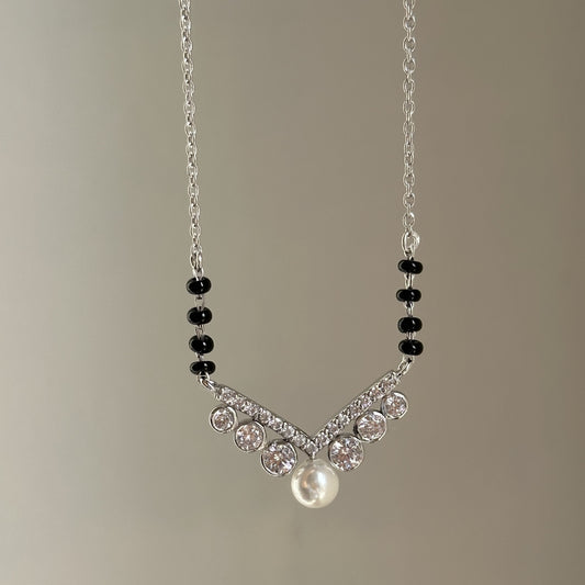 Royal Pearl Mangalsutra — V-shaped zircon with pearl in 925 sterling silver