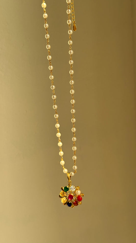 Navratna Pearl Pendant Necklace