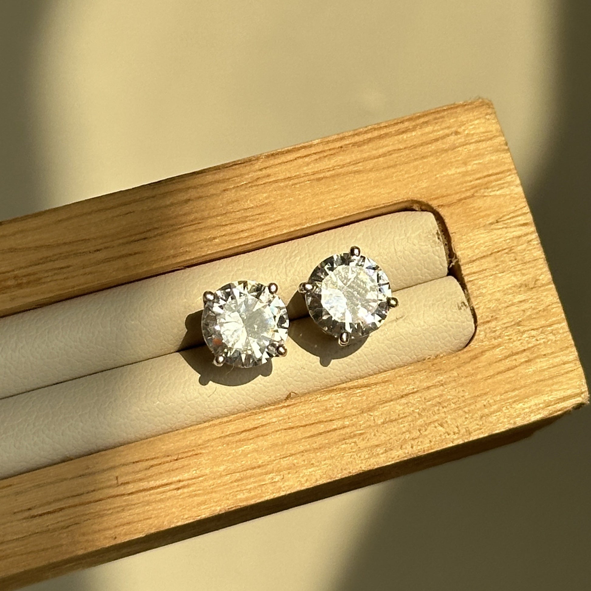 Luna Spark Studs 8mm close-up — round white zircon detail
