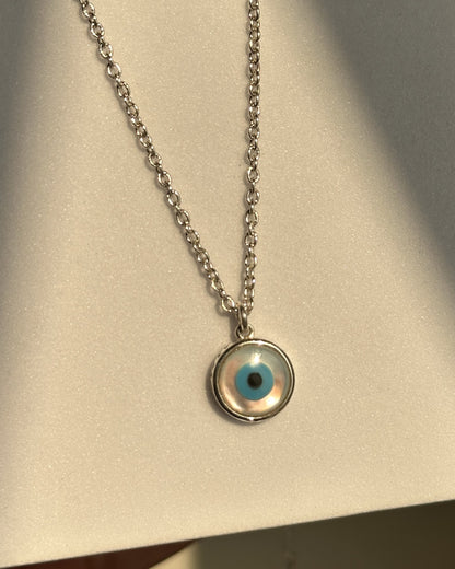Statement Evil Eye Neckpiece worn — bold 925 silver nazariya necklace