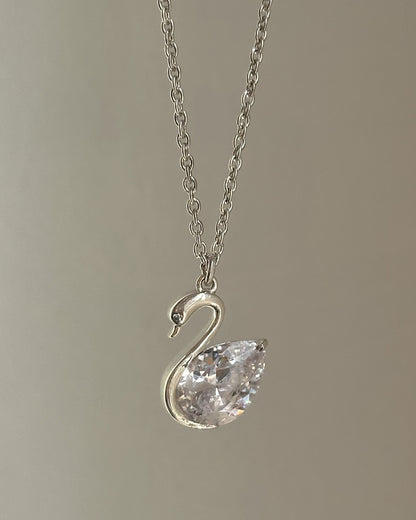 Celeste Swan Neckpiece — 925 silver swan pendant with pear-cut zircon