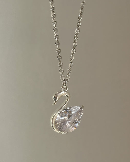 Celeste Swan Neckpiece — 925 silver swan pendant with pear-cut zircon