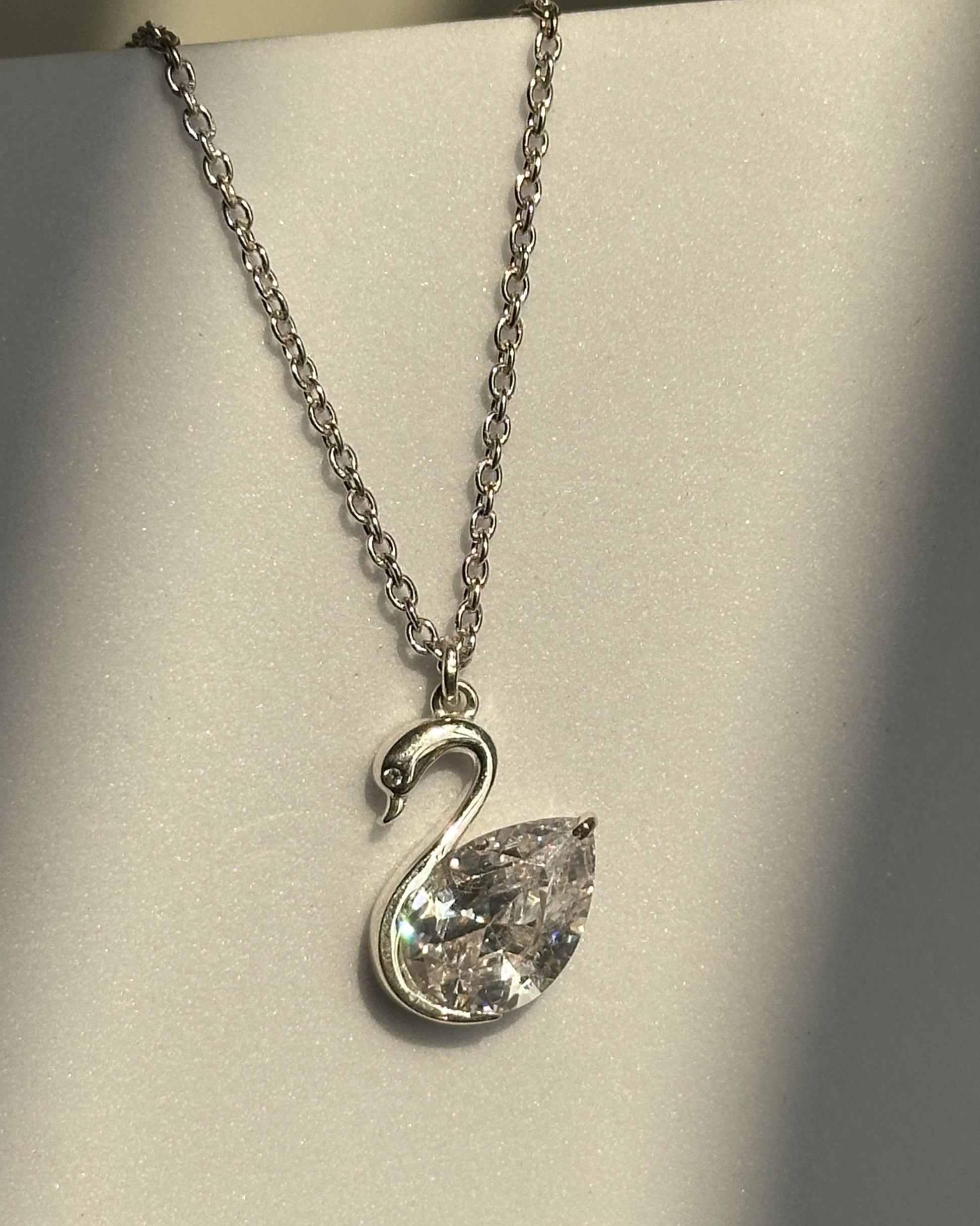 Celeste Swan Neckpiece worn — 925 silver swan pendant on adjustable chain