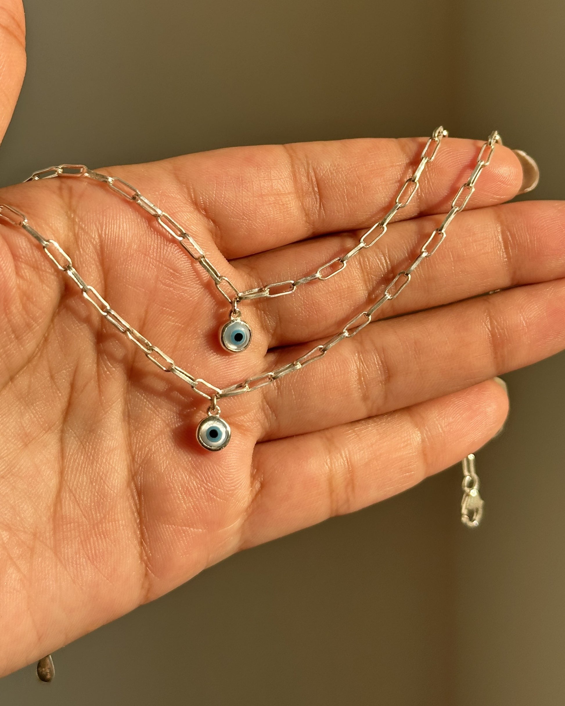 Evil Eye Charm Anklet worn on ankle — 925 silver nazariya payal