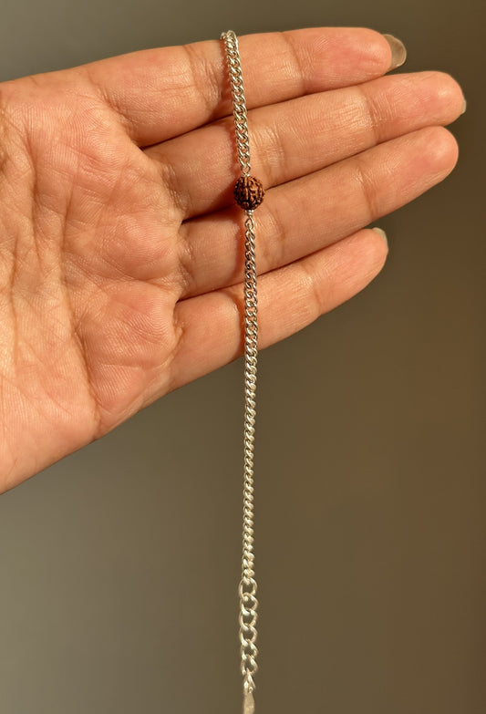 Mahadev Rudraksha Bracelet close-up — rudraksha bead and silver detail