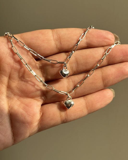 Little Heart Anklet close-up — silver heart charm detail