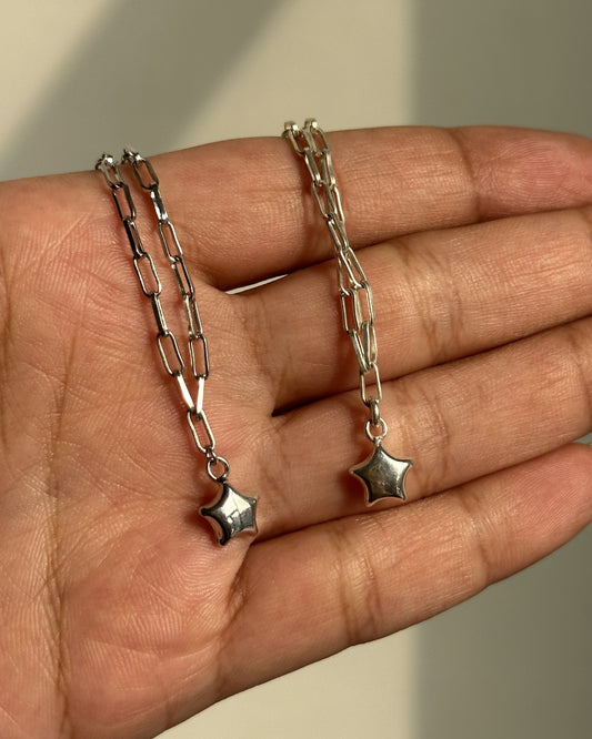 Twinkle Star Anklet close-up — silver star charm detail