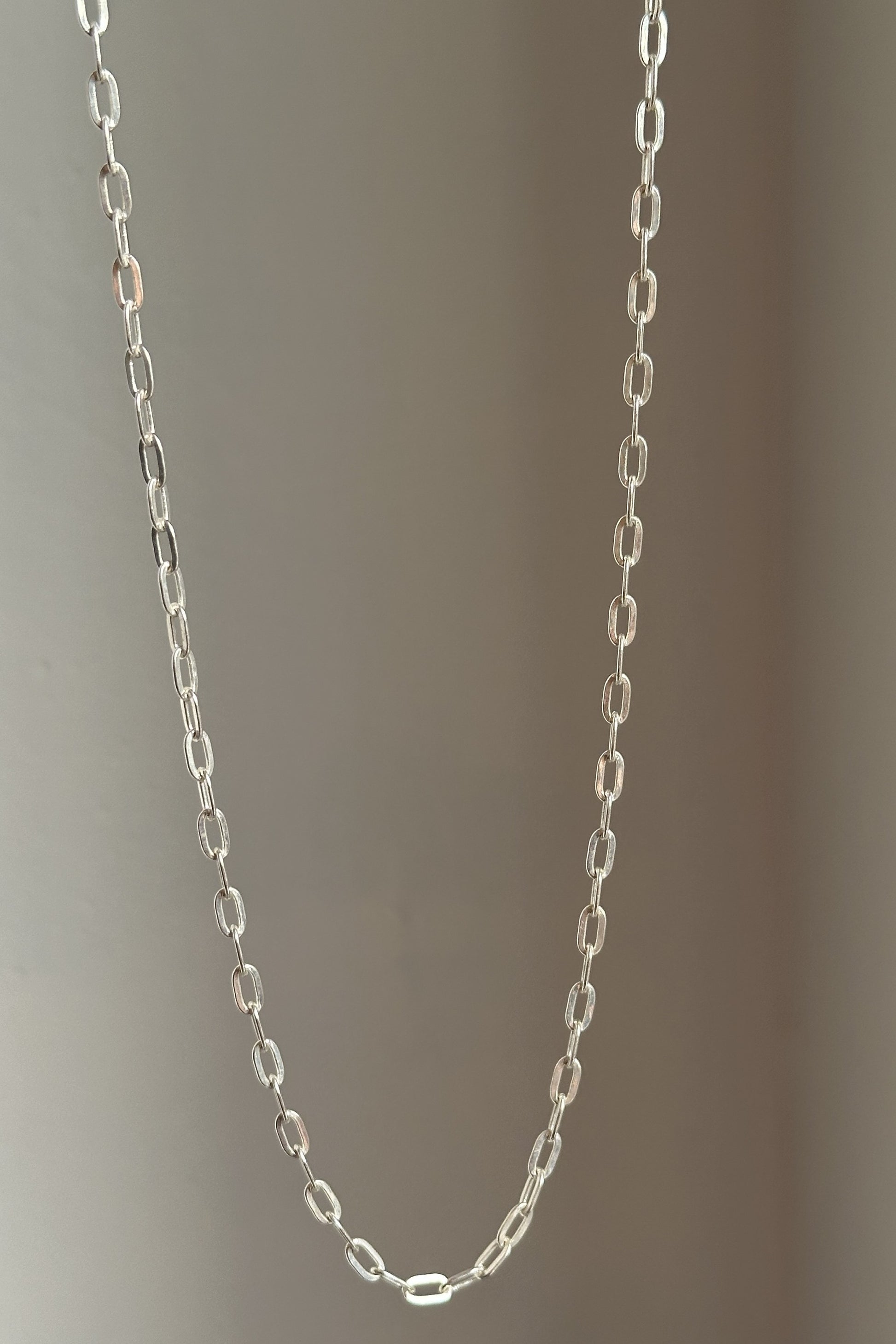 Classic Clip Chain close-up — elongated clip link detail in silver