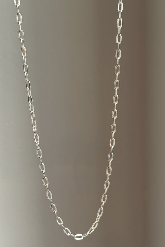 Classic Clip Chain close-up — elongated clip link detail in silver