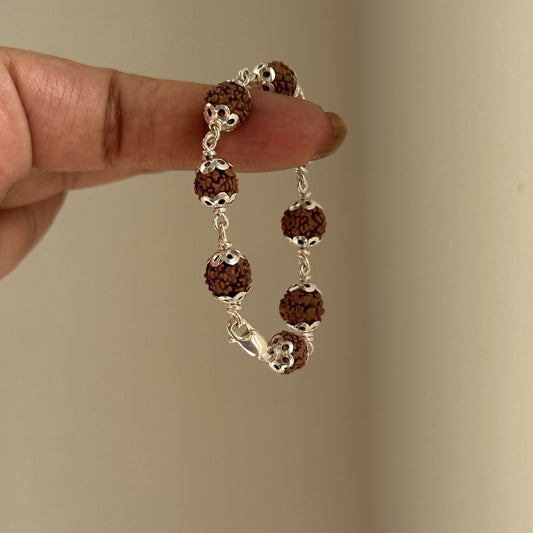 Little Rudra Bracelet close-up — silver-capped rudraksha bead