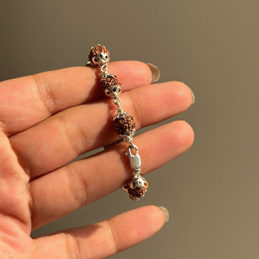 Little Rudra Bracelet — 8mm rudraksha beads with silver caps, kids bracelet