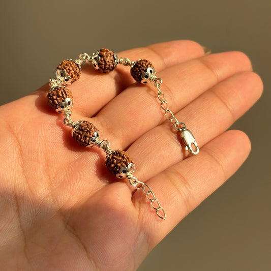 Rudra Grace Bracelet — rudraksha beads linked with silver, kids bracelet