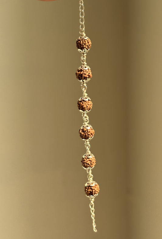 Rudra Grace Bracelet close-up — linked rudraksha and silver detail