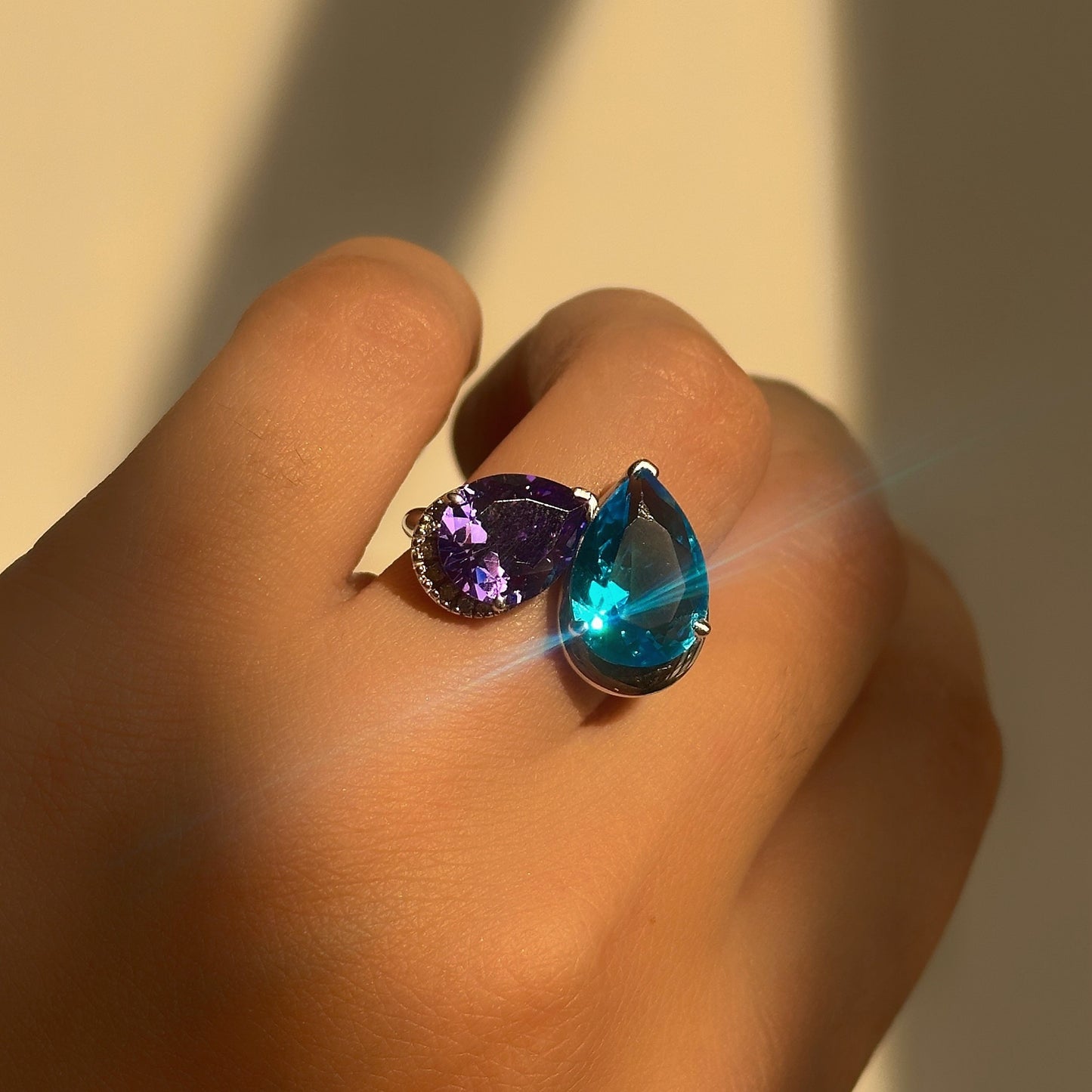 mystic duo ring side view — 925 sterling silver band detail