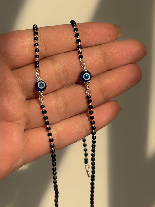 Evil eye black beaded anklet