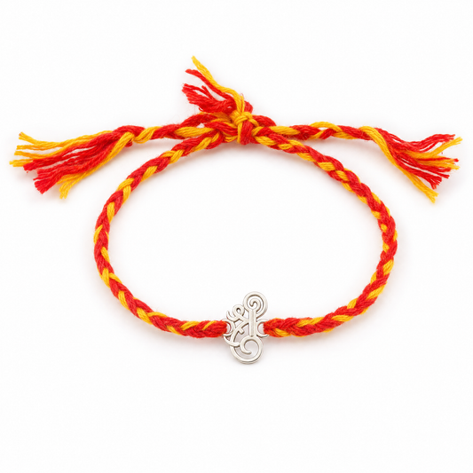 Shri Ganesh Rakhi — 925 sterling silver Shri and Ganesha motif on braided thread