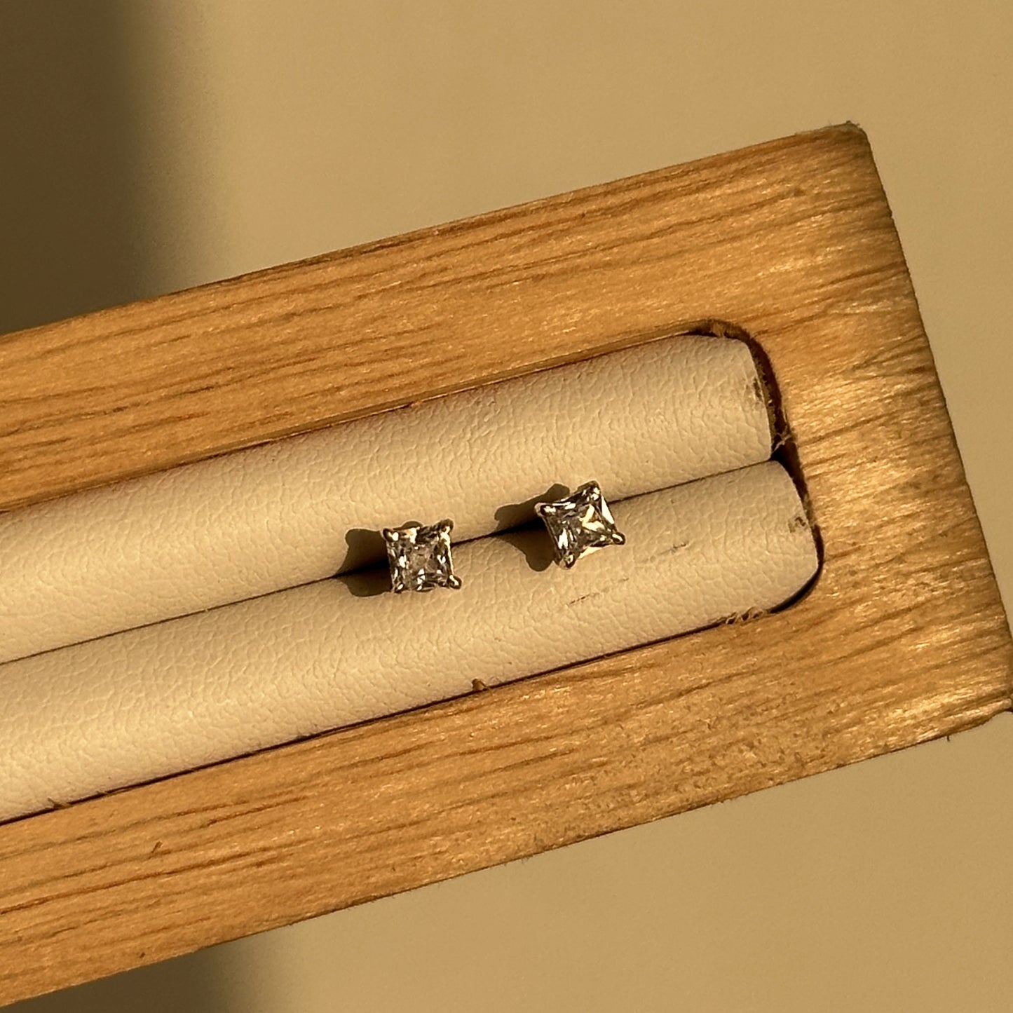 luna square studs 3mm — square-cut white stone studs in 925 sterling silver
