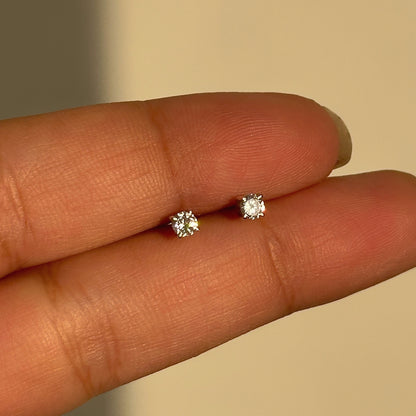 Luna Spark Studs 3mm worn — 925 silver round stud earrings