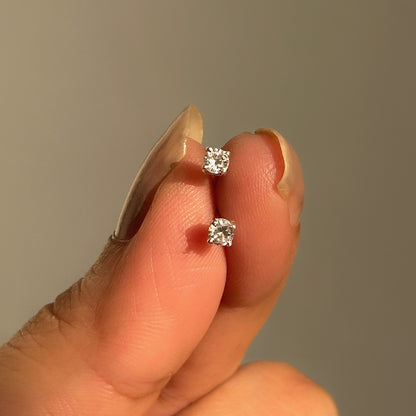 Luna Spark Studs 3mm close-up — minimal round stone detail