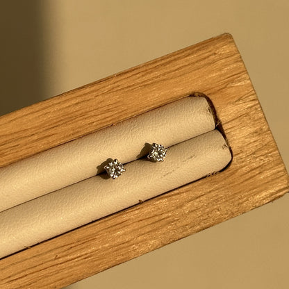 Luna Spark Studs 3mm — round white stone studs in 925 sterling silver