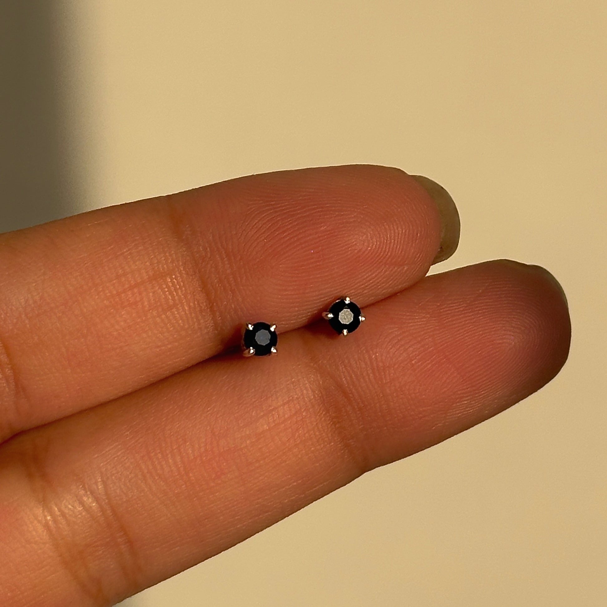 Sapphire Glow Studs 3mm close-up — round blue stone detail